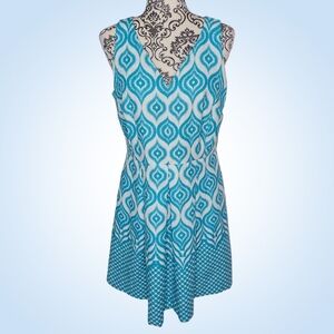 JUST...TAYLOR Turquoise and White Sleeveless V-Neck Dress - 12